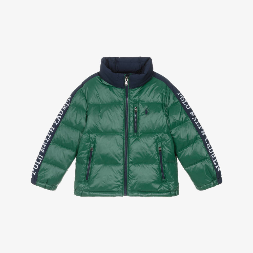 Ralph Lauren-Boys Green Down Puffer Jacket with Foldaway Hood | Childrensalon Outlet