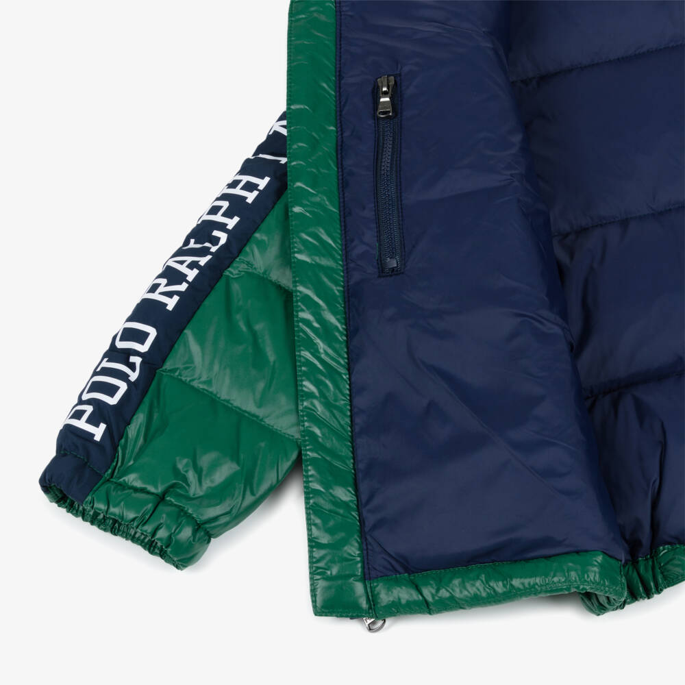 Ralph Lauren-Boys Green Down Puffer Jacket with Foldaway Hood | Childrensalon Outlet