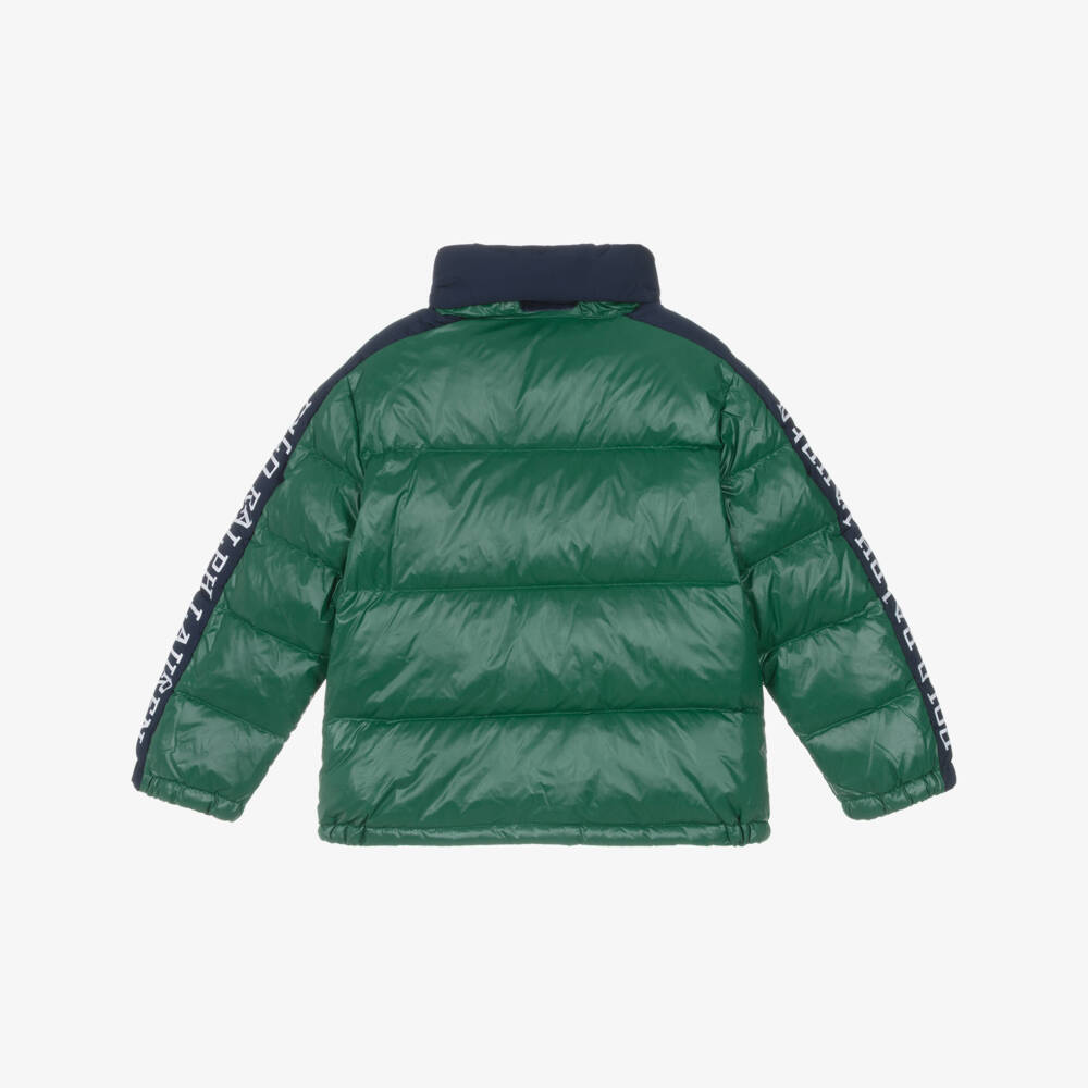 Ralph Lauren-Boys Green Down Puffer Jacket with Foldaway Hood | Childrensalon Outlet