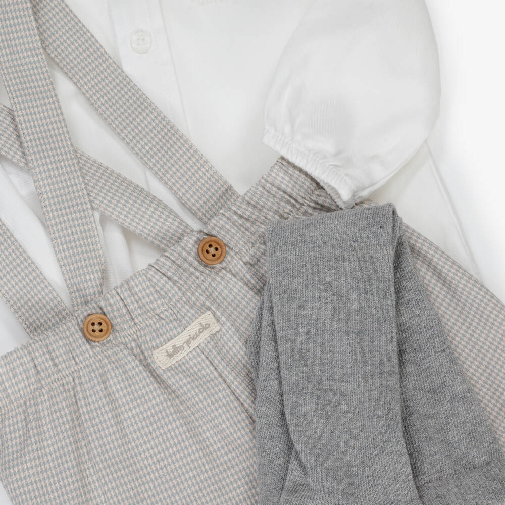 Tutto Piccolo-Boys Green & Grey Houndstooth Pattern Shorts Set | Childrensalon Outlet