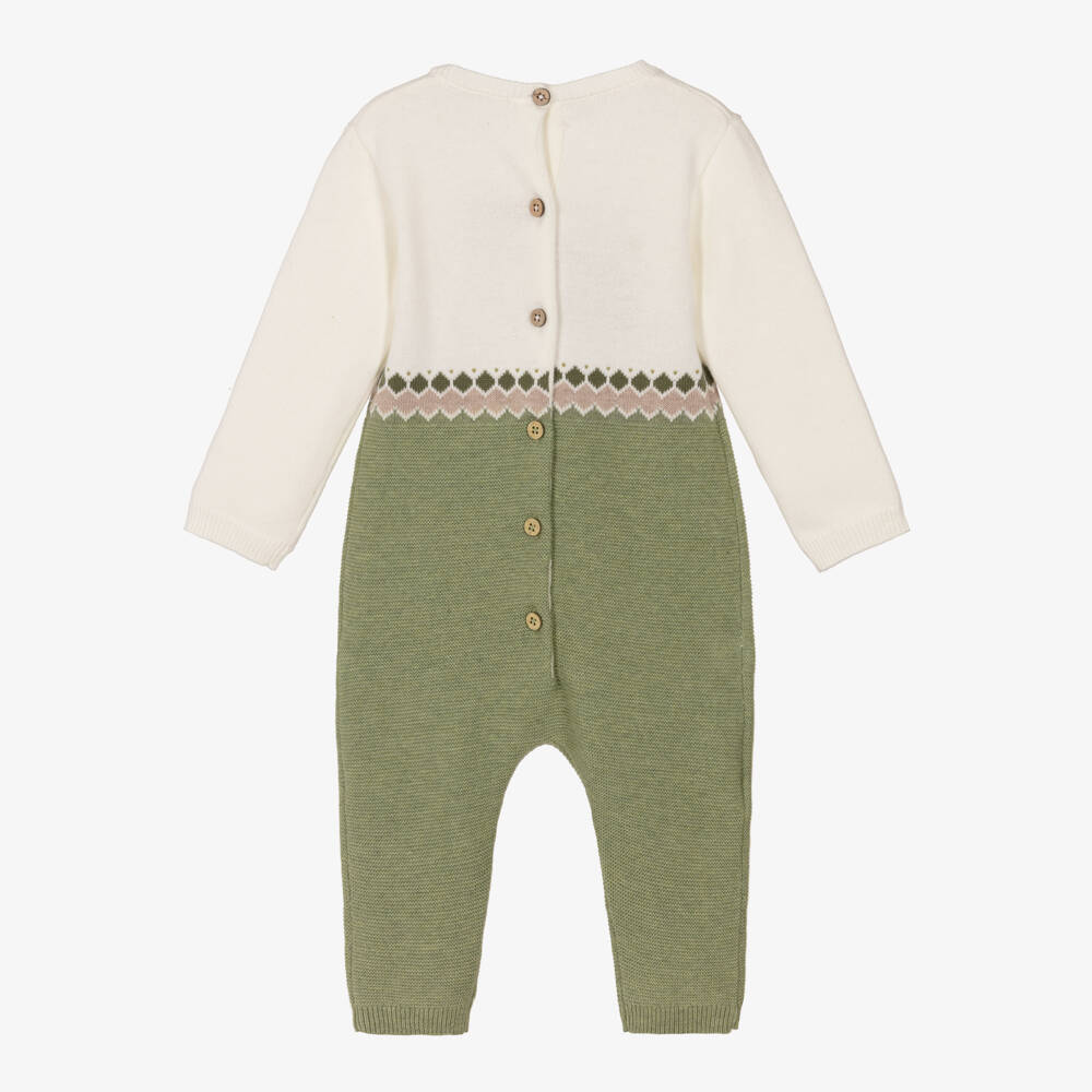 Mayoral Newborn-Boys Green & Ivory Cotton Knit Babygrow with Bear & Lion | Childrensalon Outlet