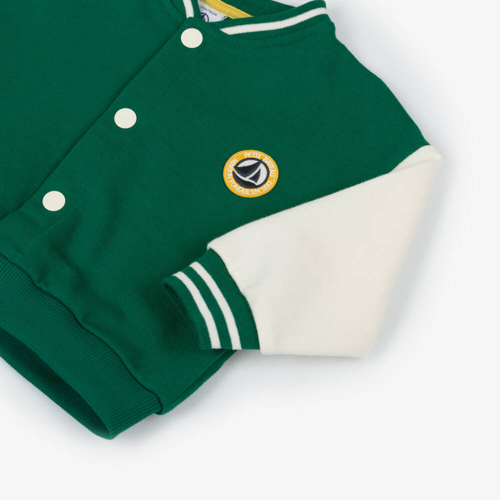 Petit Bateau-Boys Green & Ivory Cotton Varsity Jacket | Childrensalon Outlet