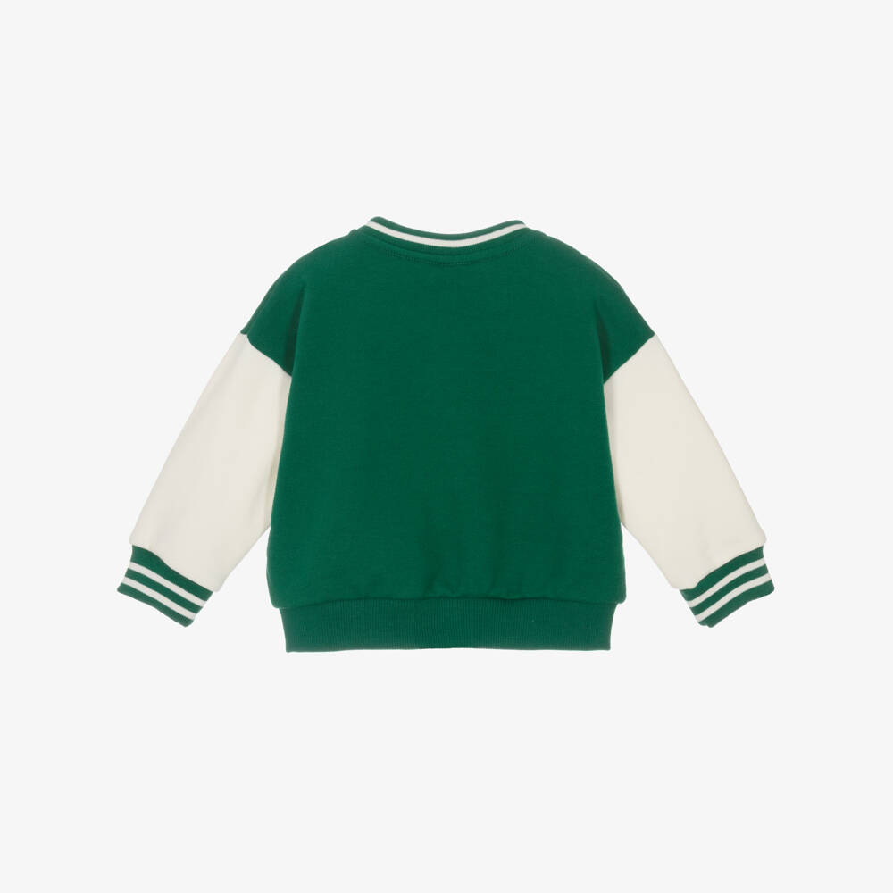 Petit Bateau-Boys Green & Ivory Cotton Varsity Jacket | Childrensalon Outlet
