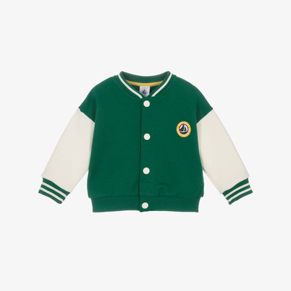 Petit Bateau-Boys Green & Ivory Cotton Varsity Jacket | Childrensalon Outlet
