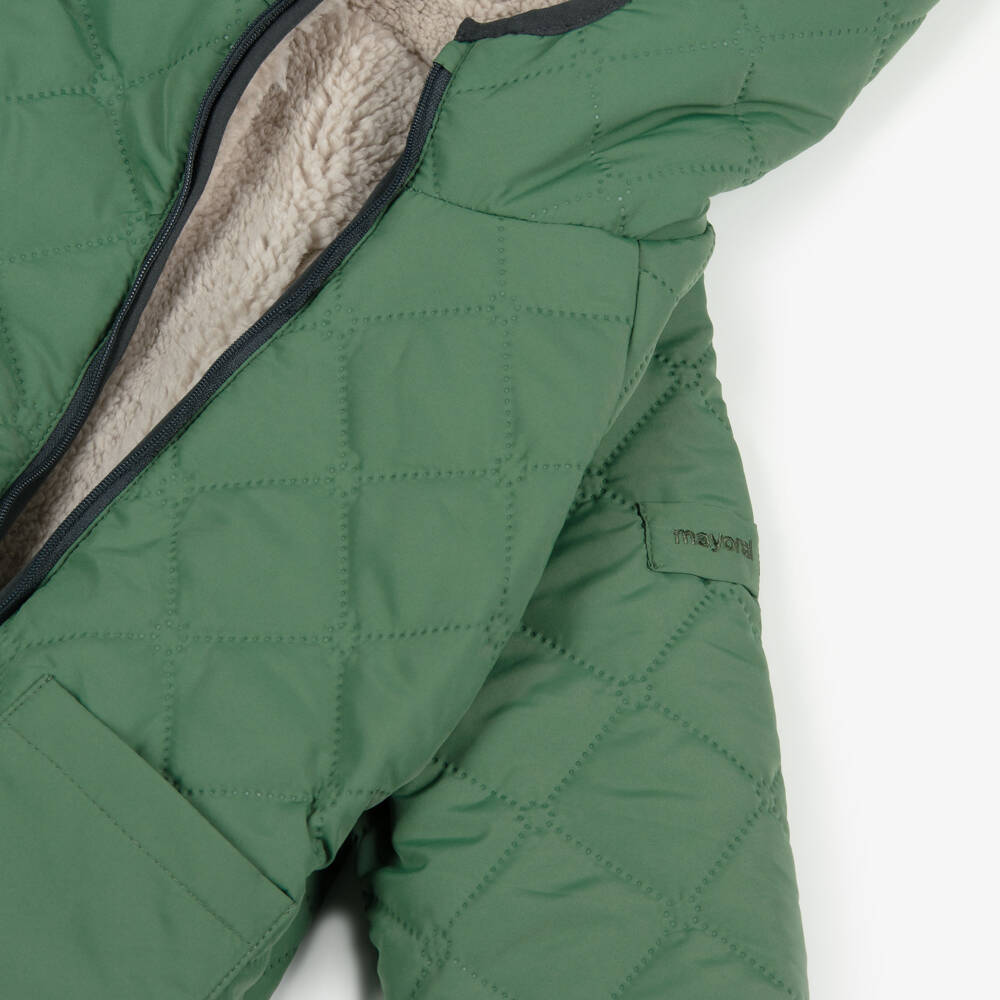 Mayoral-Boys Green & Ivory Reversible Teddy Fleece Coat | Childrensalon Outlet