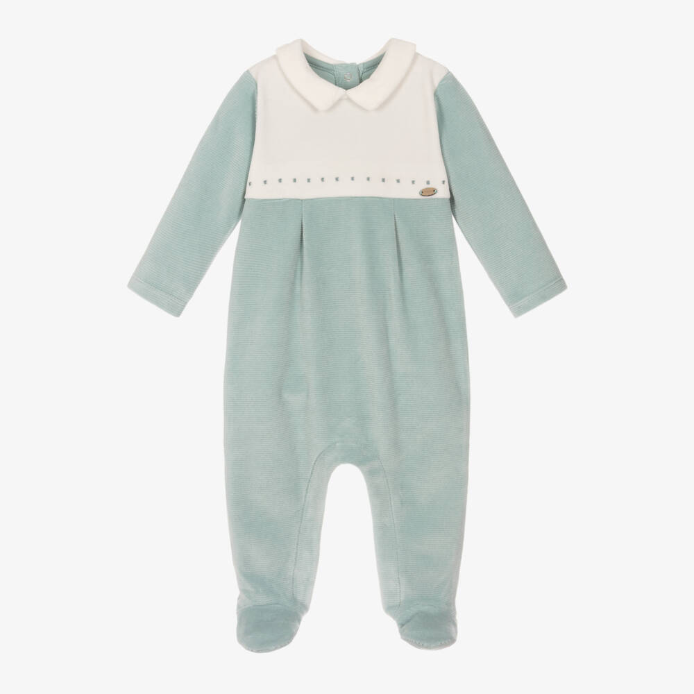 Mayoral Newborn-Boys Green & Ivory Ribbed Velour Babygrow | Childrensalon Outlet