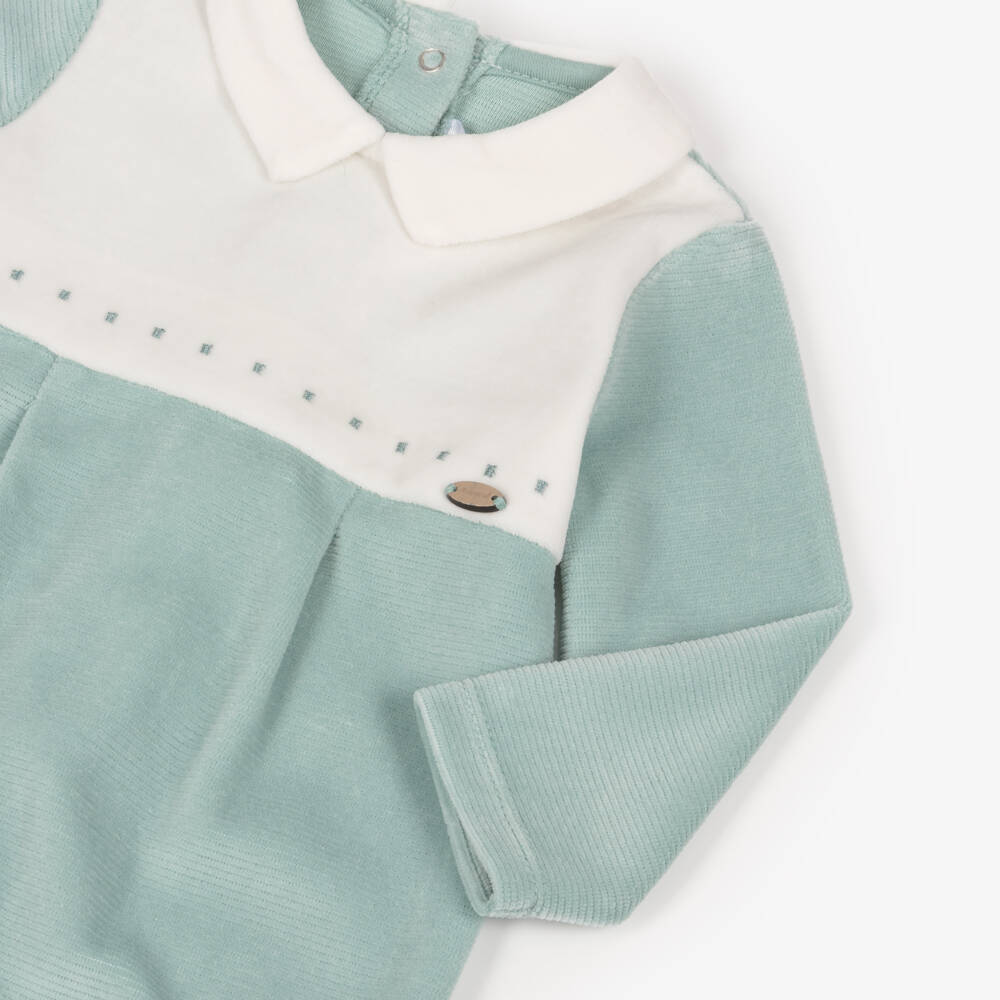 Mayoral Newborn-Boys Green & Ivory Ribbed Velour Babygrow | Childrensalon Outlet