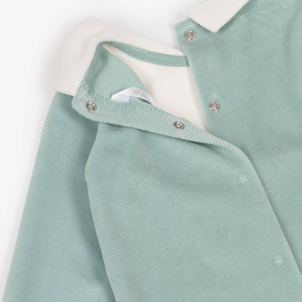 Mayoral Newborn-Boys Green & Ivory Ribbed Velour Babygrow | Childrensalon Outlet