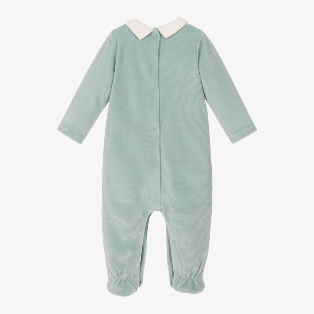 Mayoral Newborn-Boys Green & Ivory Ribbed Velour Babygrow | Childrensalon Outlet