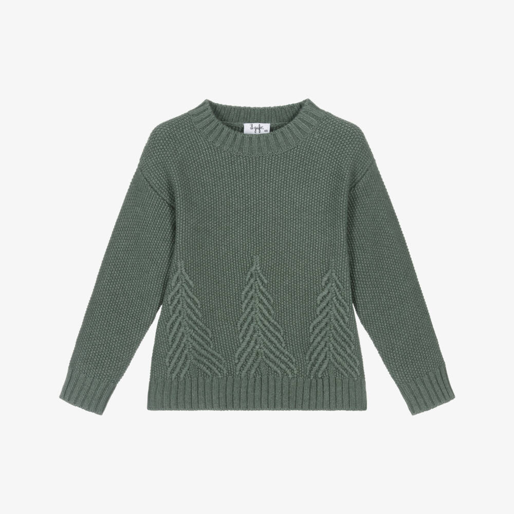 Il Gufo-Boys Green Knit Sweater with Christmas Tree Design | Childrensalon Outlet