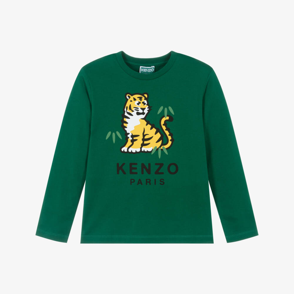 KENZO KIDS-Boys Green Kotora Tiger Organic Cotton Top | Childrensalon Outlet