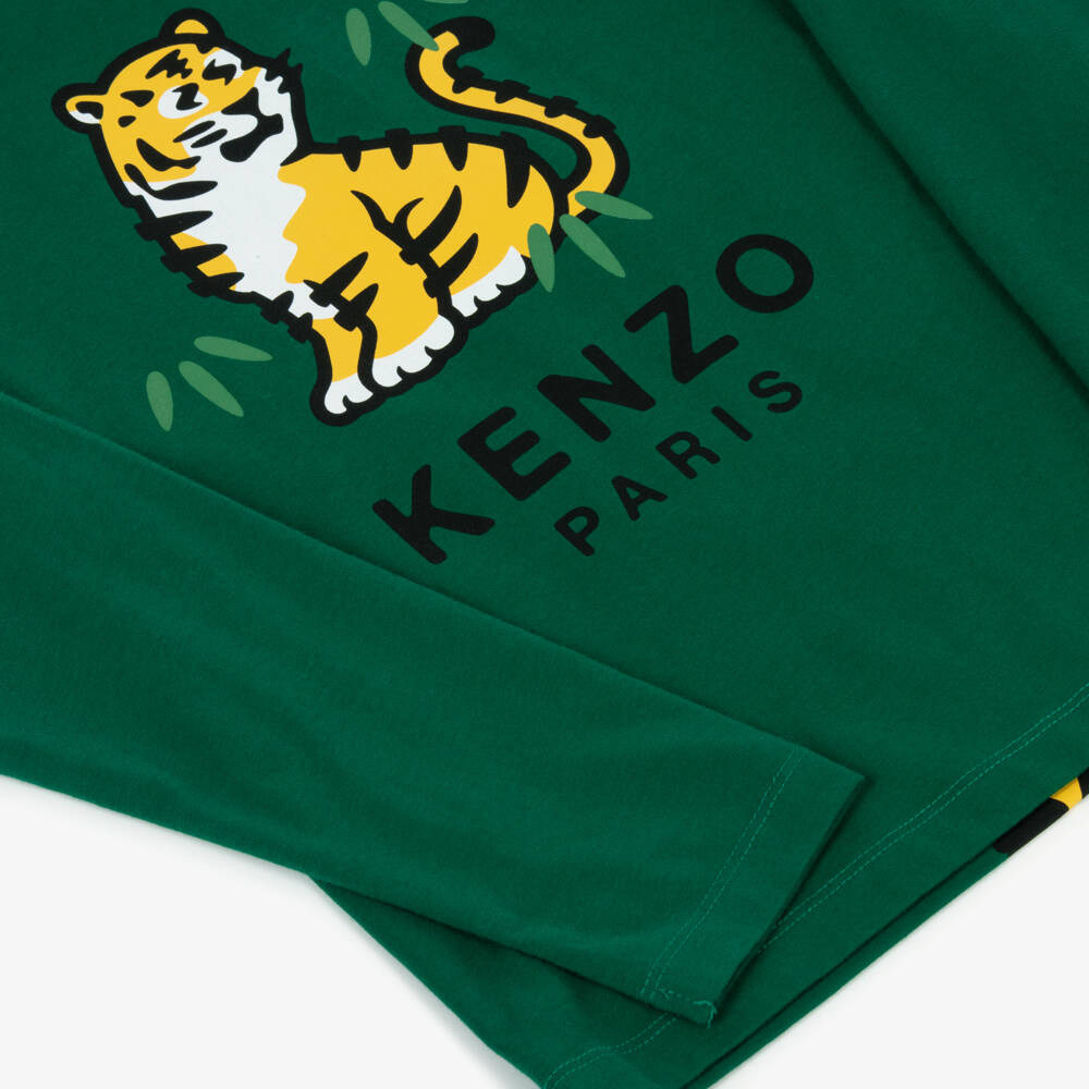 KENZO KIDS-Boys Green Kotora Tiger Organic Cotton Top | Childrensalon Outlet