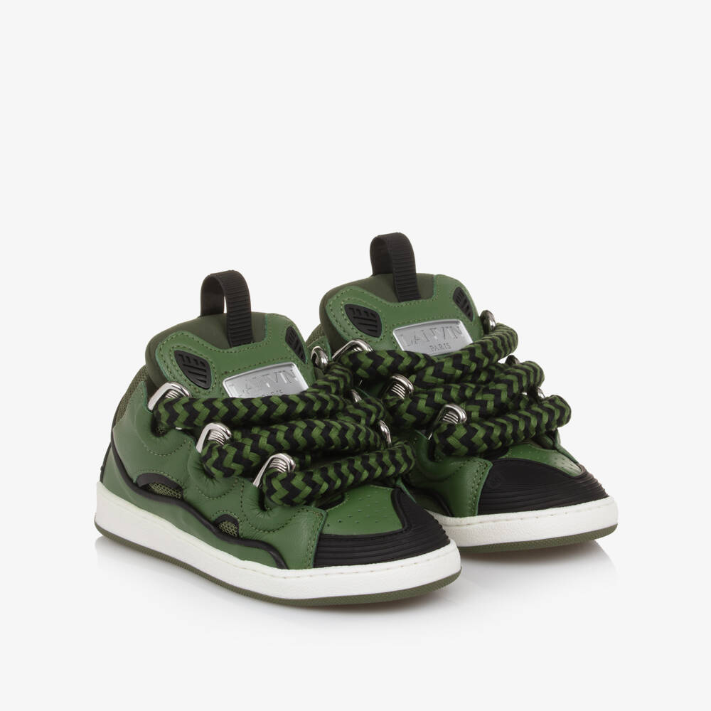 Lanvin-Boys Green Leather & Mesh Curb Trainers | Childrensalon Outlet