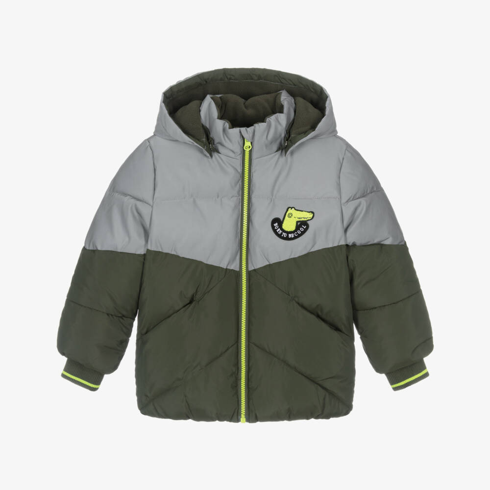 NAME IT-Boys Green & Light Reflective Dinosaur Puffer Jacket | Childrensalon Outlet