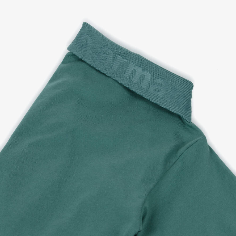 Emporio Armani-Boys Green Logo Collar Cotton Polo Shirt | Childrensalon Outlet