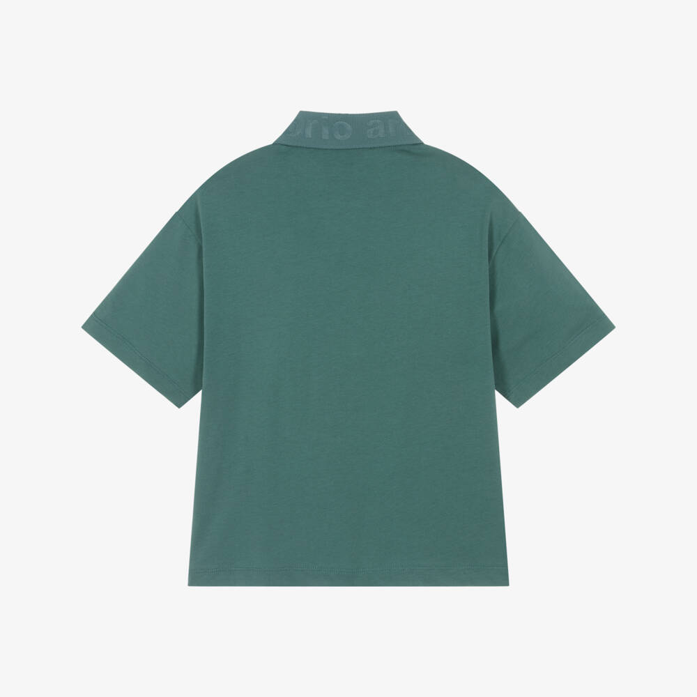 Emporio Armani-Boys Green Logo Collar Cotton Polo Shirt | Childrensalon Outlet