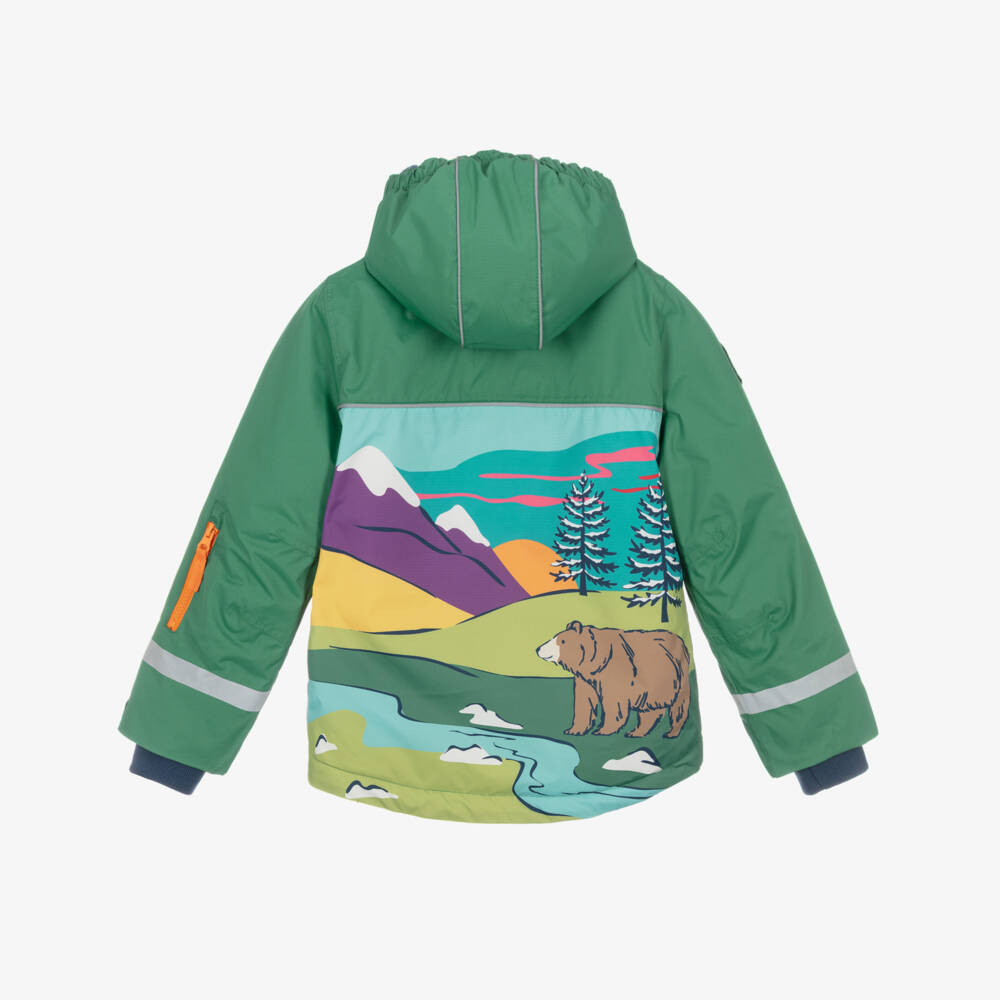 Frugi-Boys Green Mountain Scene Ski Jacket | Childrensalon Outlet