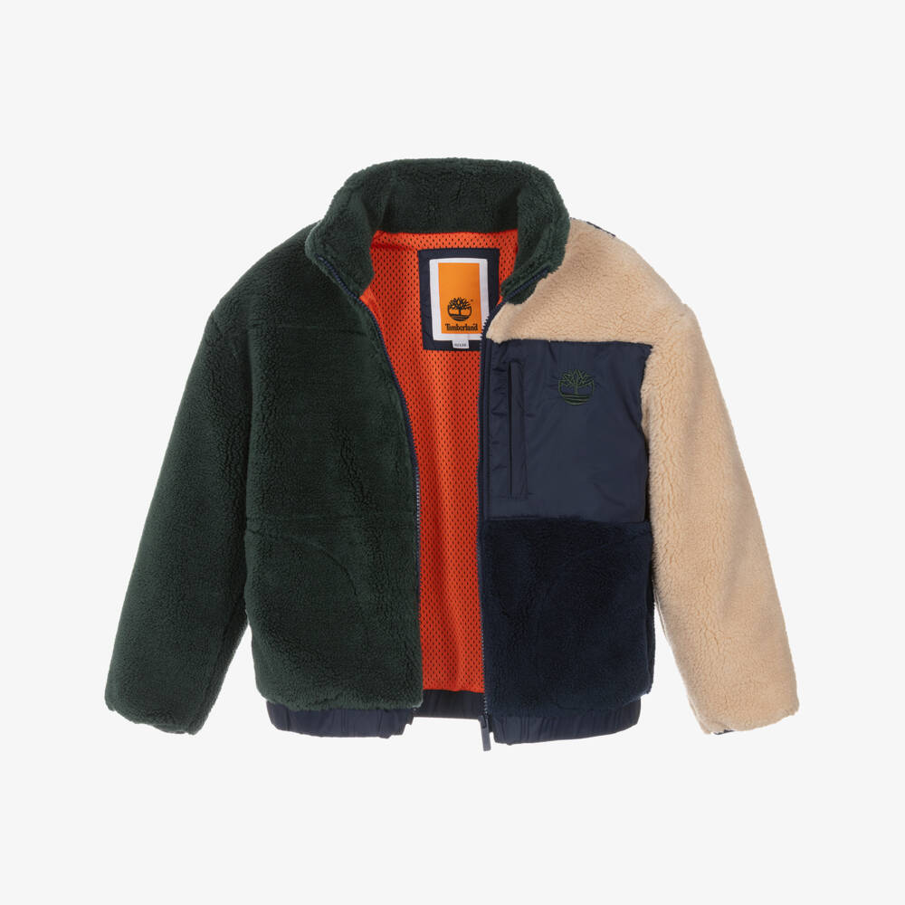 Timberland-Boys Green & Navy Blue Colourblock Teddy Fleece Jacket | Childrensalon Outlet