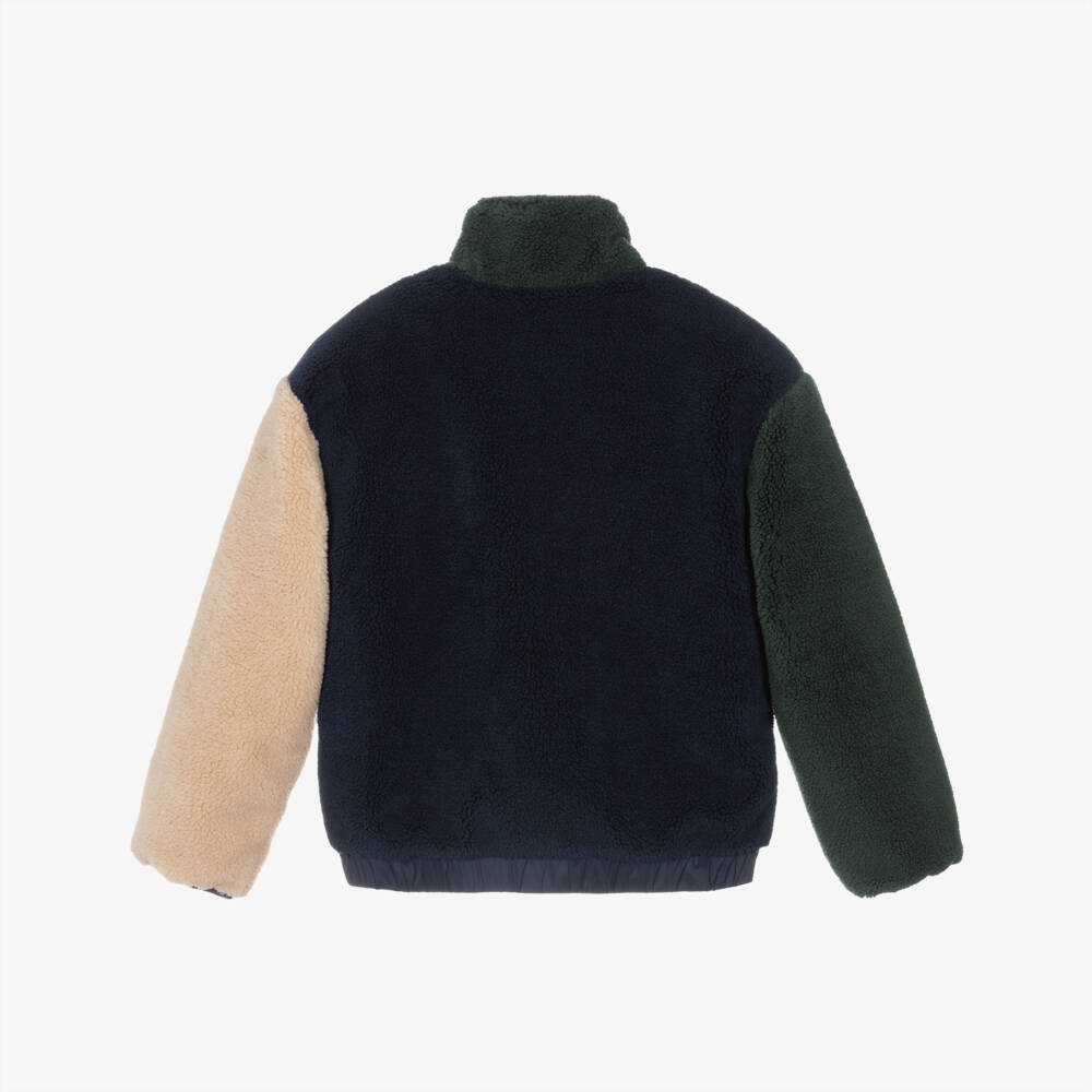 Timberland-Boys Green & Navy Blue Colourblock Teddy Fleece Jacket | Childrensalon Outlet