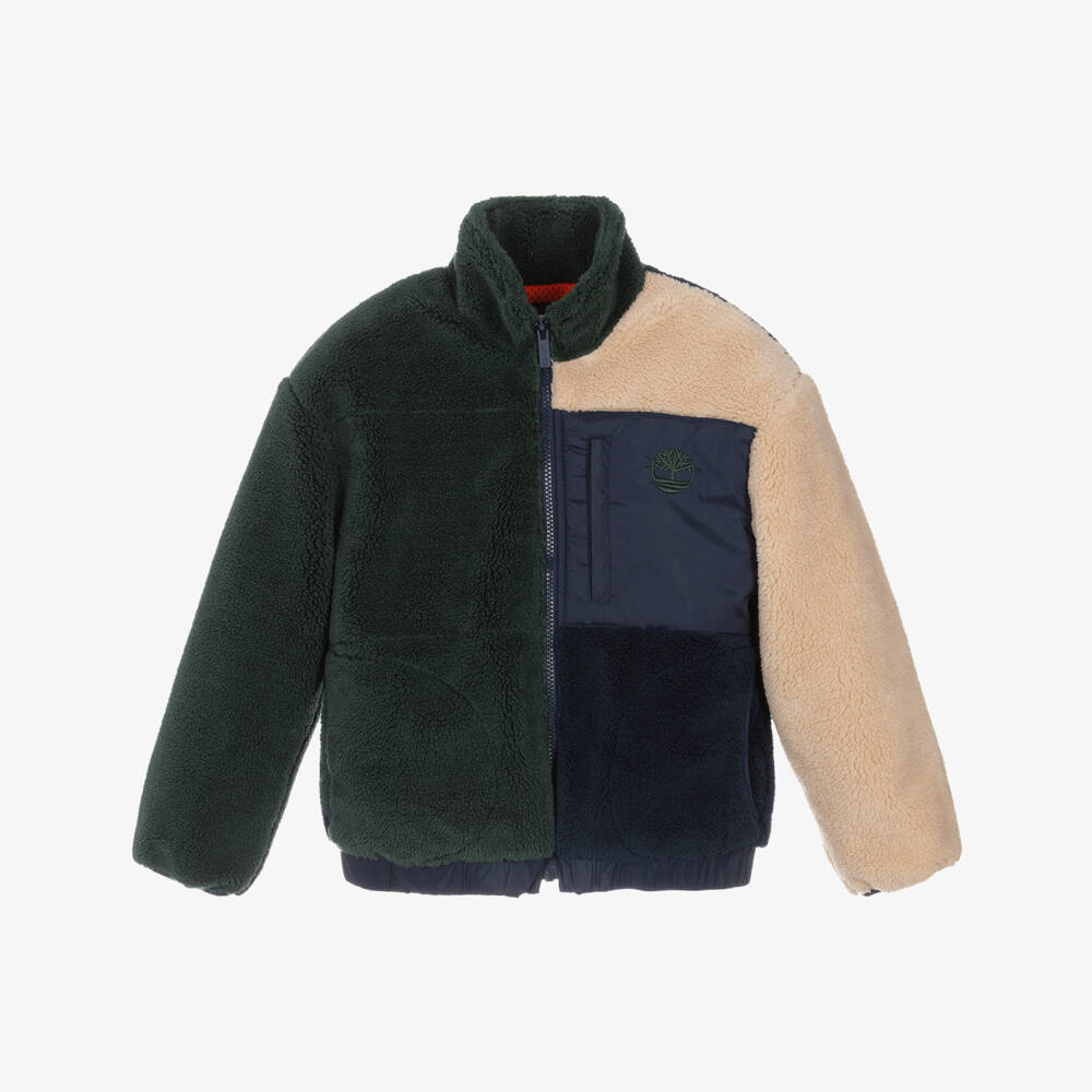 Timberland-Boys Green & Navy Blue Colourblock Teddy Fleece Jacket | Childrensalon Outlet