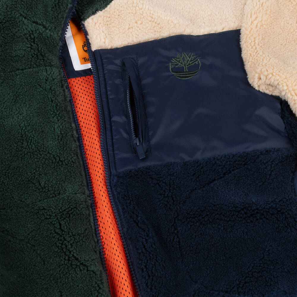 Timberland-Boys Green & Navy Blue Colourblock Teddy Fleece Jacket | Childrensalon Outlet