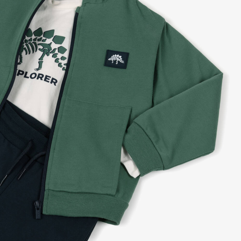 Mayoral-Boys Green & Navy Blue Cotton Dinosaur Tracksuit Set | Childrensalon Outlet