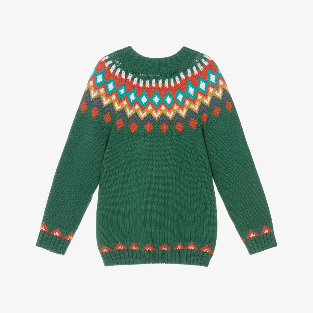 Frugi-Boys Green Organic Cotton Knit Fair Isle Sweater | Childrensalon Outlet