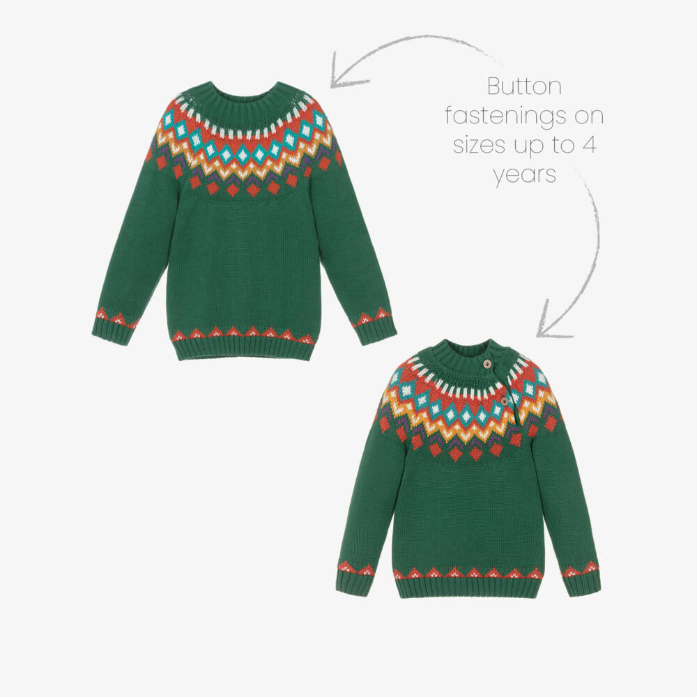 Frugi-Boys Green Organic Cotton Knit Fair Isle Sweater | Childrensalon Outlet