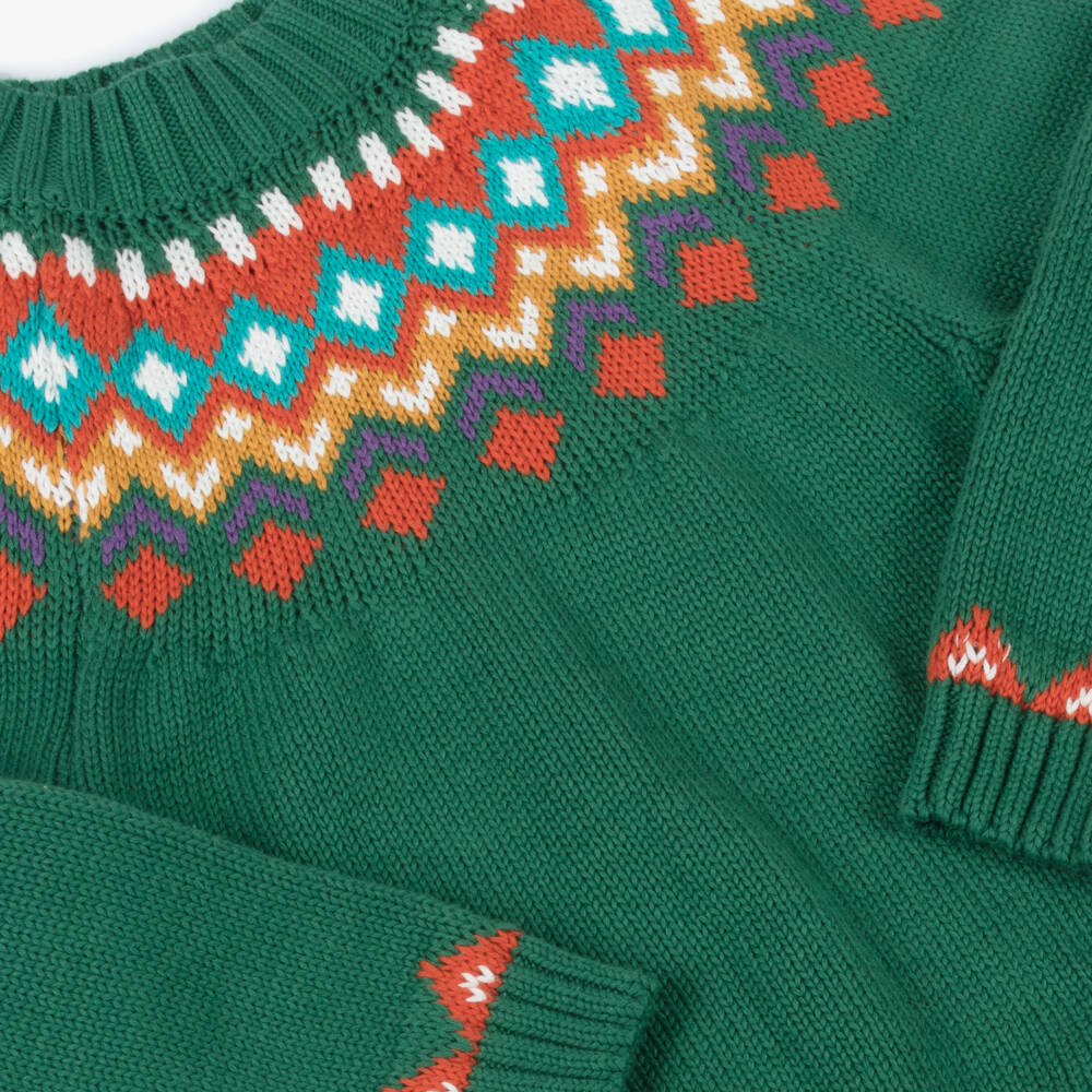 Frugi-Boys Green Organic Cotton Knit Fair Isle Sweater | Childrensalon Outlet