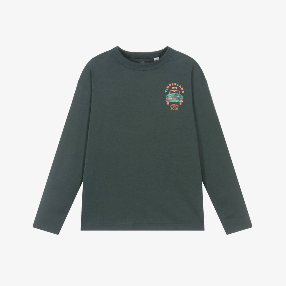 Timberland-Boys Green Organic Cotton Truck Logo Top | Childrensalon Outlet