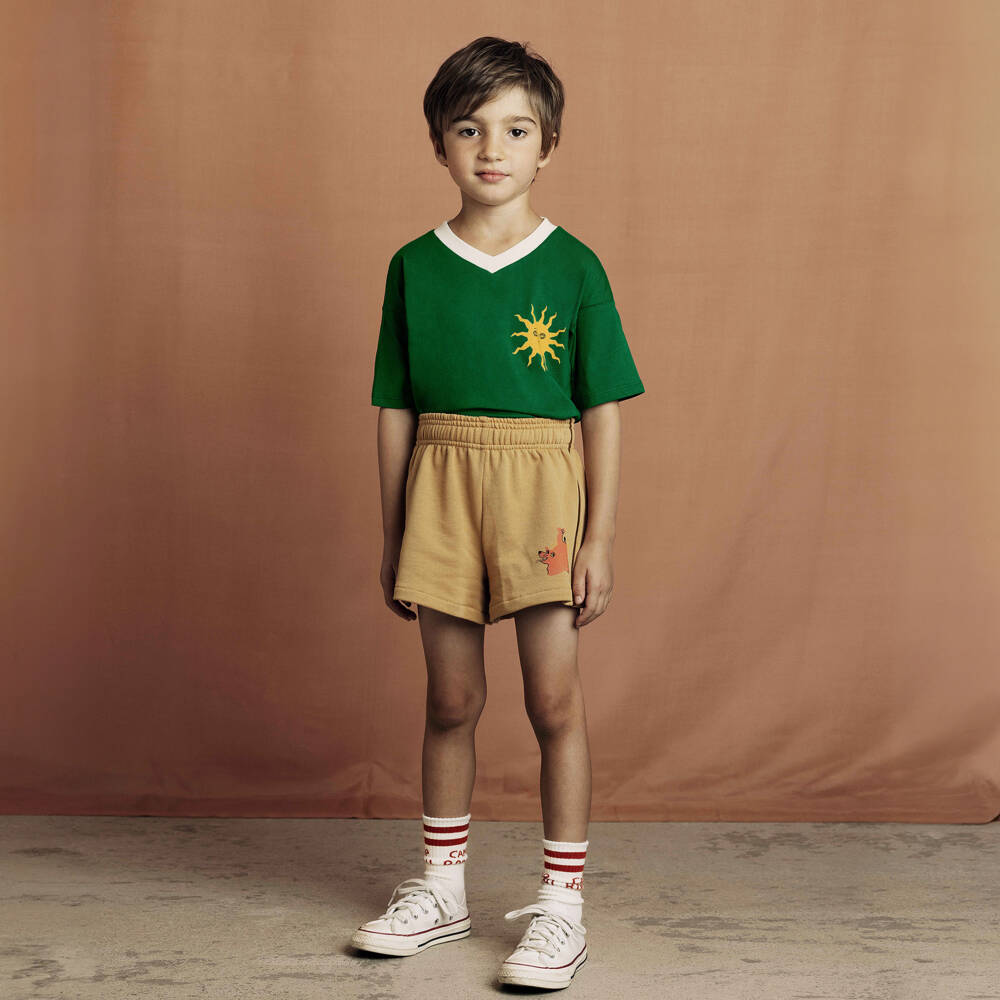 Mini Rodini-Boys Green Organic Cotton V-Neck T-Shirt | Childrensalon Outlet