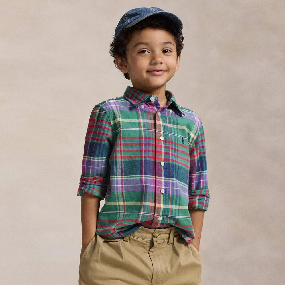Ralph Lauren-Boys Green & Purple Tartan Brushed Cotton Shirt | Childrensalon Outlet