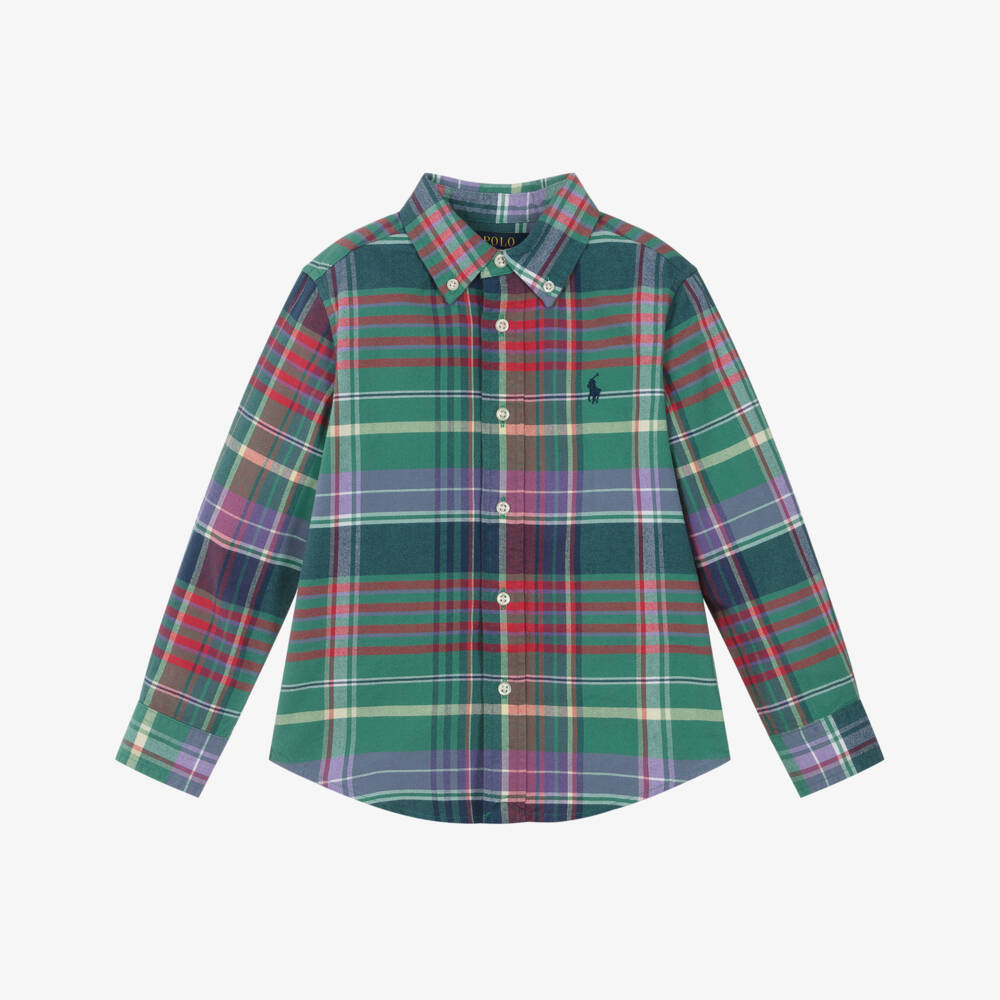 Ralph Lauren-Boys Green & Purple Tartan Brushed Cotton Shirt | Childrensalon Outlet