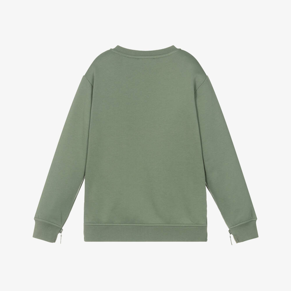 Stella McCartney Kids-Boys Green Sweatshirt with Zipped Slogan Sides | Childrensalon Outlet