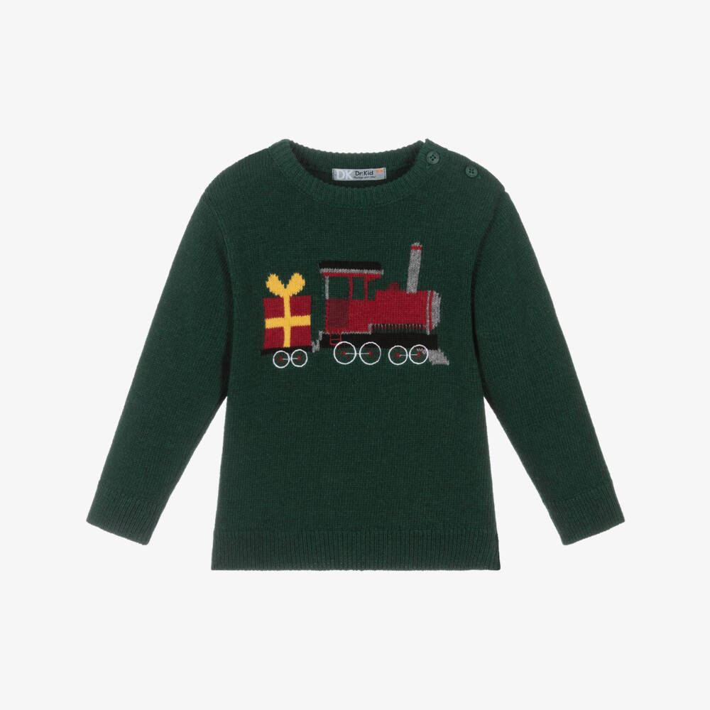 Dr. Kid-Праздничный зеленый свитер с поездом для мальчиков | Childrensalon Outlet