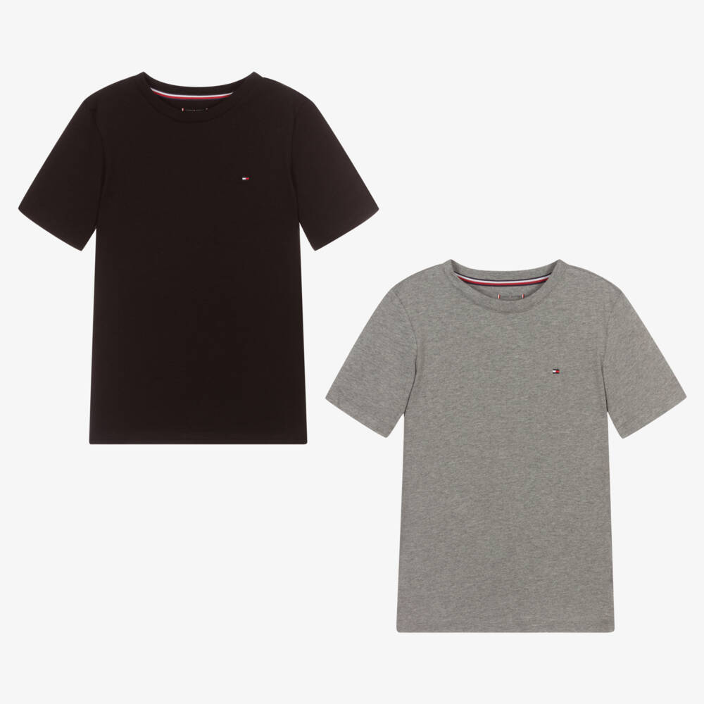 Tommy Hilfiger-Boys Grey & Black Cotton T-Shirts (2 Pack) | Childrensalon Outlet