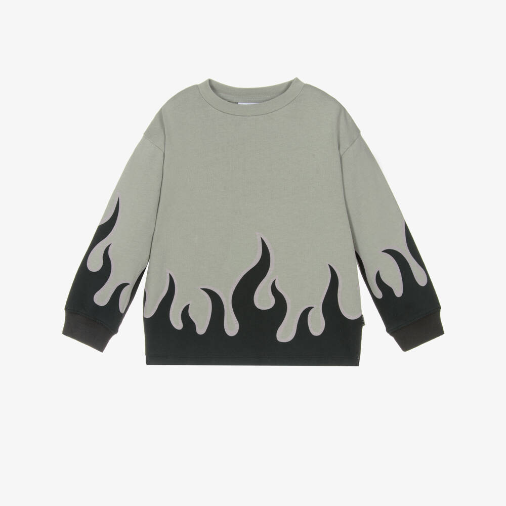 Molo-Boys Grey & Black Flames Organic Cotton Sweatshirt | Childrensalon Outlet