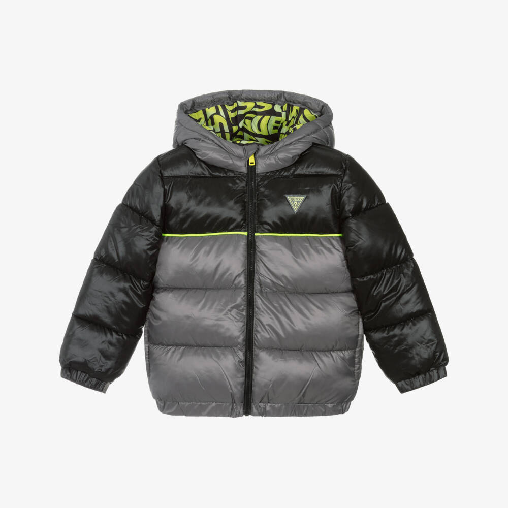 Guess-Boys Grey & Black Zip-Up Puffer Jacket | Childrensalon Outlet