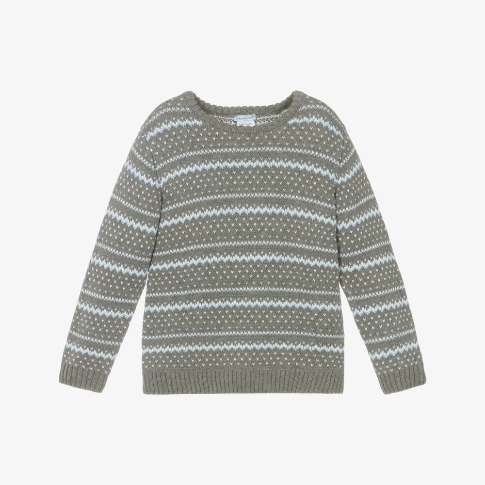 Tutto Piccolo-Boys Grey & Blue Cotton Knit Sweater | Childrensalon Outlet