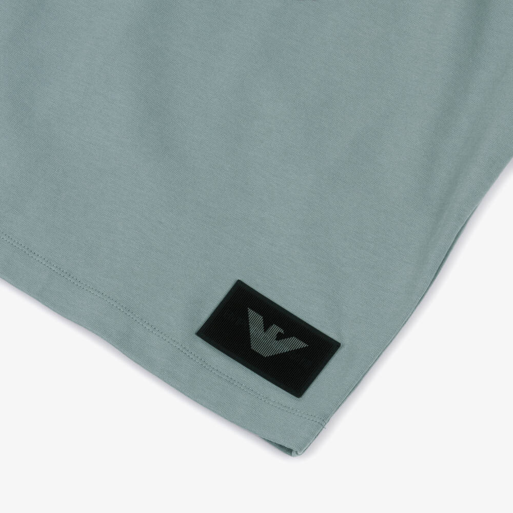 Emporio Armani-Boys Grey-Blue Cotton T-Shirt with Lenticular Patch Logo | Childrensalon Outlet
