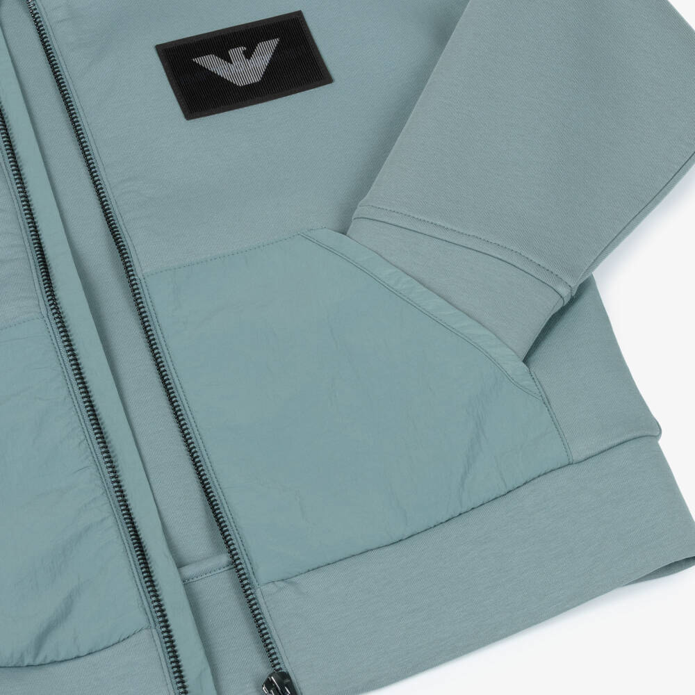 Emporio Armani-Boys Grey-Blue Cotton Tracksuit with Lenticular Logo Patch | Childrensalon Outlet