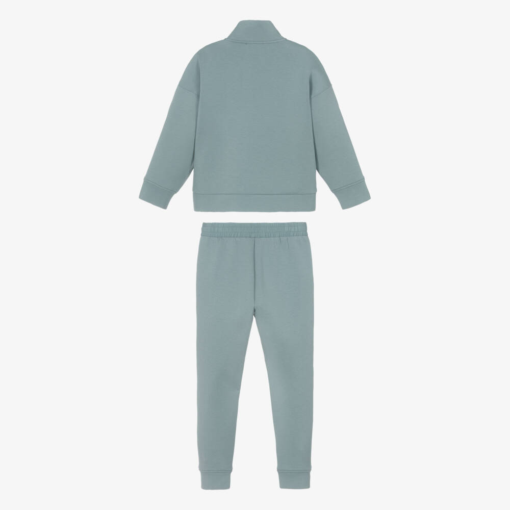Emporio Armani-Boys Grey-Blue Cotton Tracksuit with Lenticular Logo Patch | Childrensalon Outlet