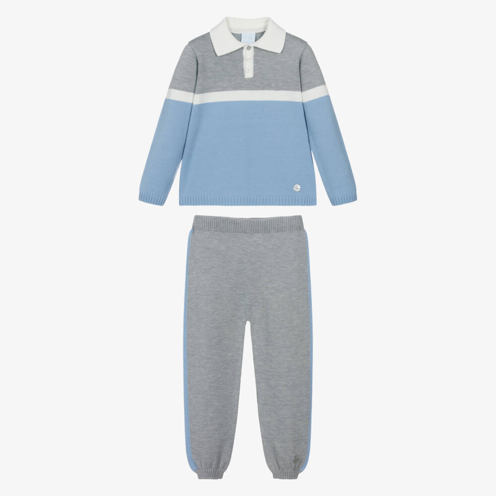 Artesanía Granlei-Boys Grey & Blue Knit Trouser Set | Childrensalon Outlet