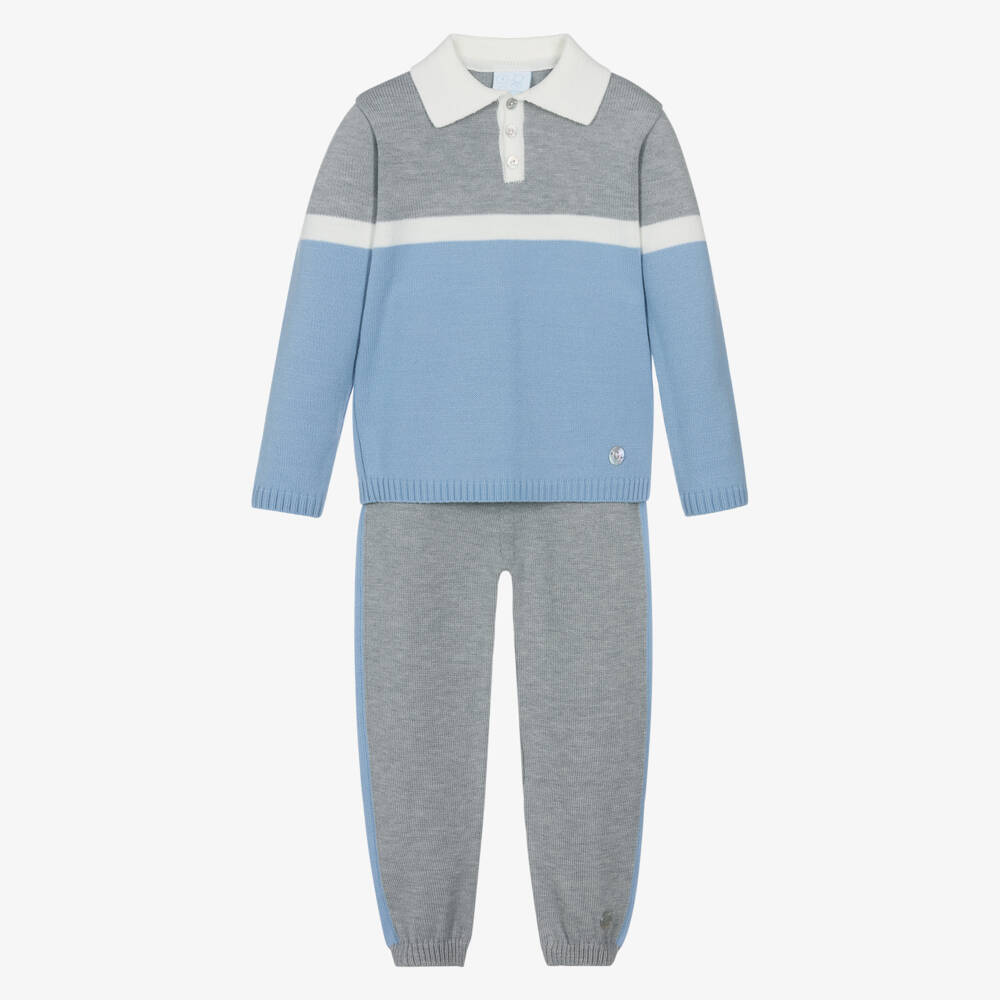 Artesanía Granlei-Boys Grey & Blue Knit Trouser Set | Childrensalon Outlet
