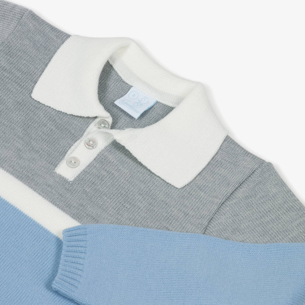 Artesanía Granlei-Boys Grey & Blue Knit Trouser Set | Childrensalon Outlet