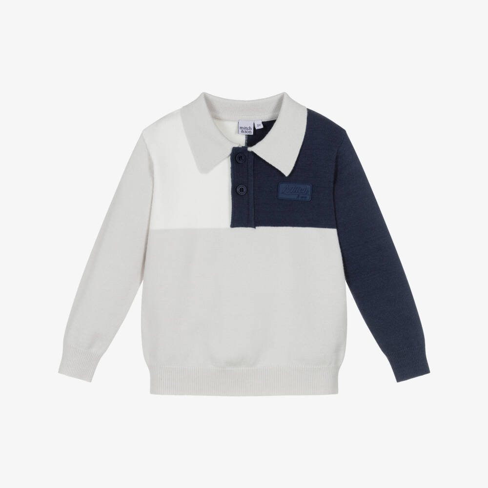 Mitch & Son-Свитер поло синий и серый для мальчиков | Childrensalon Outlet