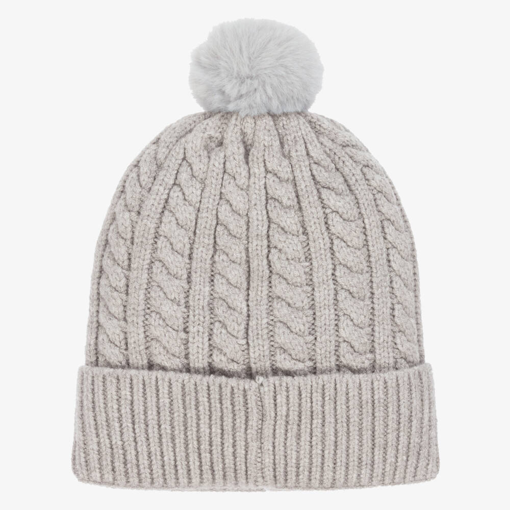 BOSS-Boys Grey Cable Knit Bobble Hat | Childrensalon Outlet
