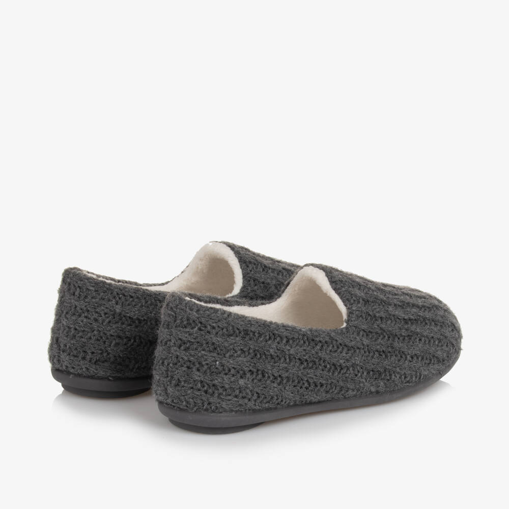 Pisamonas-Boys Grey Cable Knit Slippers | Childrensalon Outlet