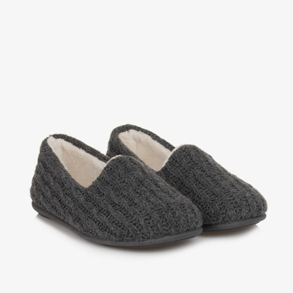 Pisamonas-Boys Grey Cable Knit Slippers | Childrensalon Outlet