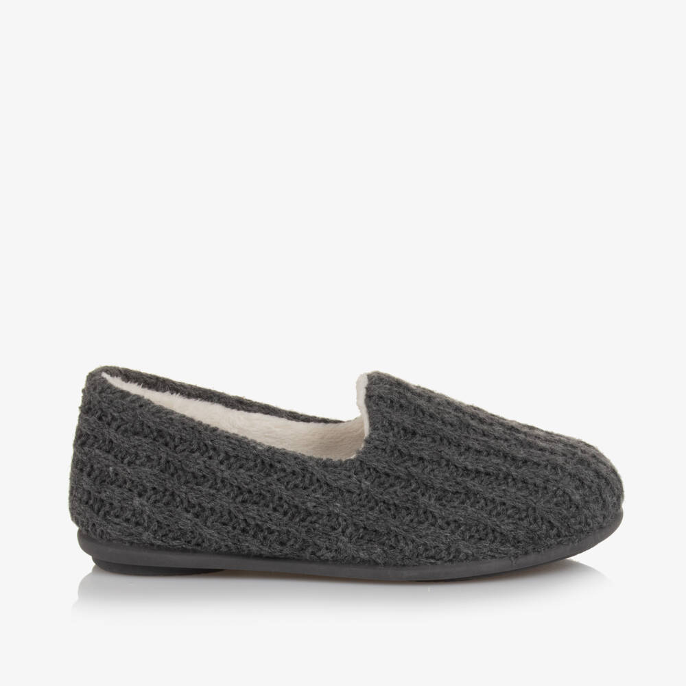 Pisamonas-Boys Grey Cable Knit Slippers | Childrensalon Outlet